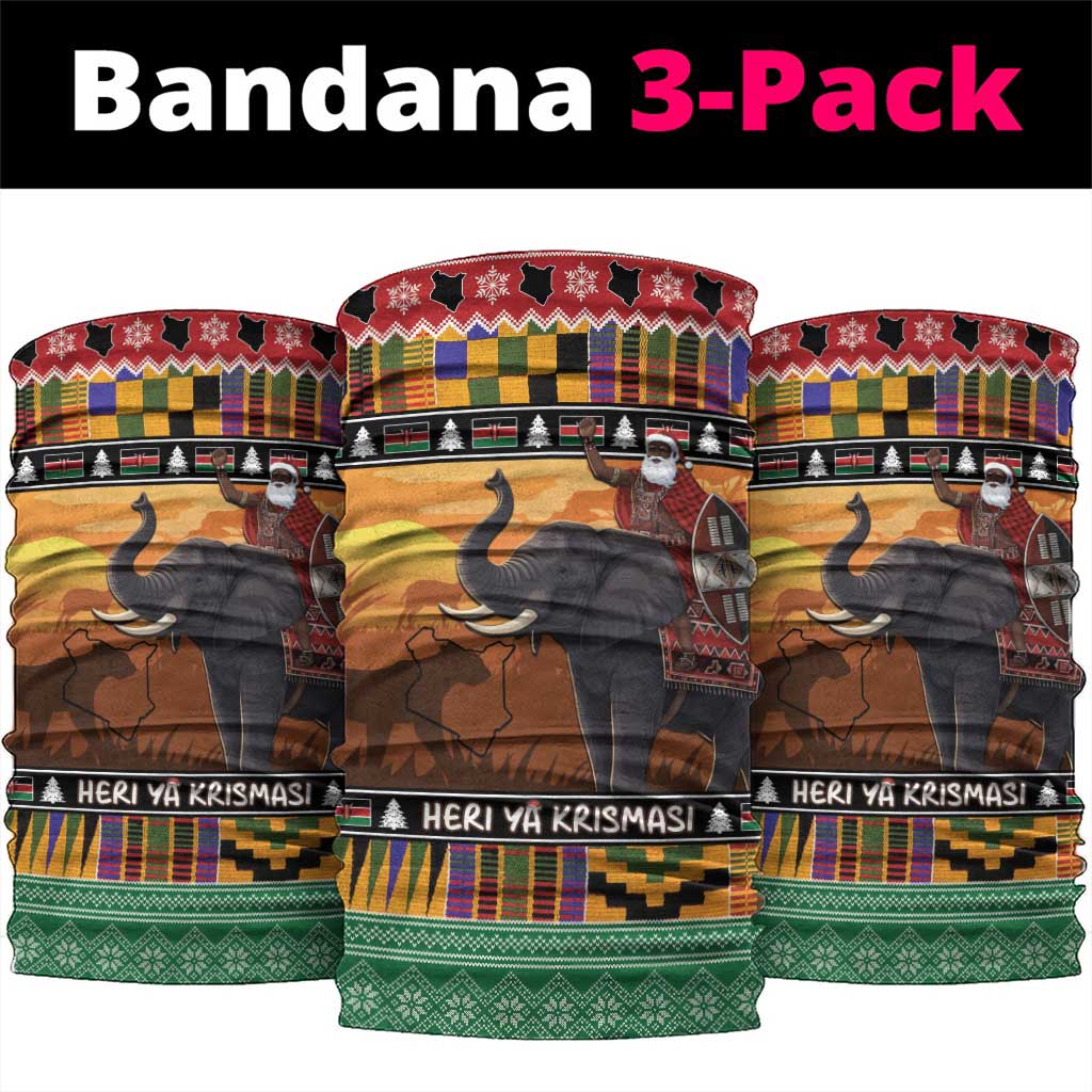 Afro Christmas in Kenya Safari Neck Gaiter Black Santa Riding Elephant - African Pride