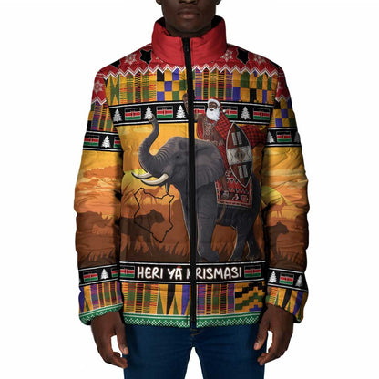 Kenya Safari Christmas Padded Jacket Black Santa Riding Elephant - Heri ya Krismasi
