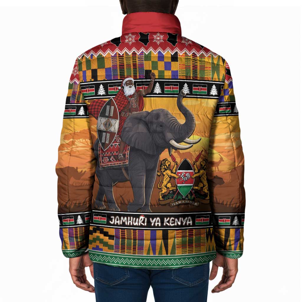 Kenya Safari Christmas Padded Jacket Black Santa Riding Elephant - Heri ya Krismasi