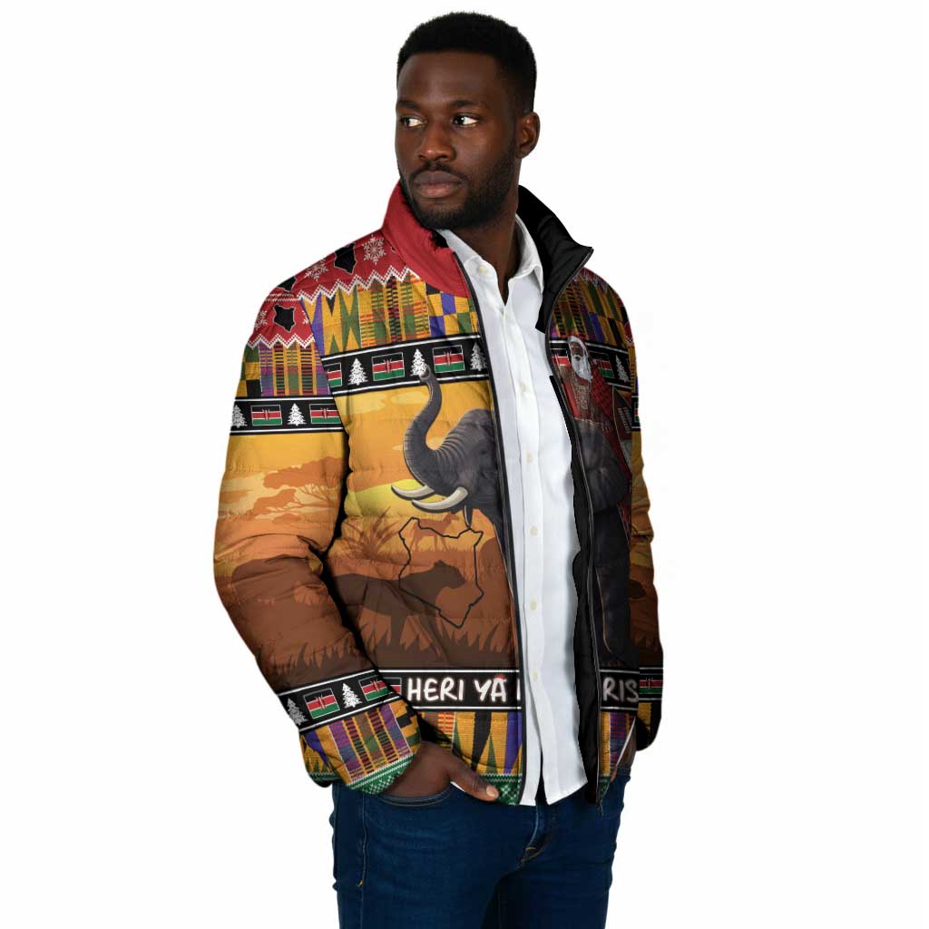 Kenya Safari Christmas Padded Jacket Black Santa Riding Elephant - Heri ya Krismasi