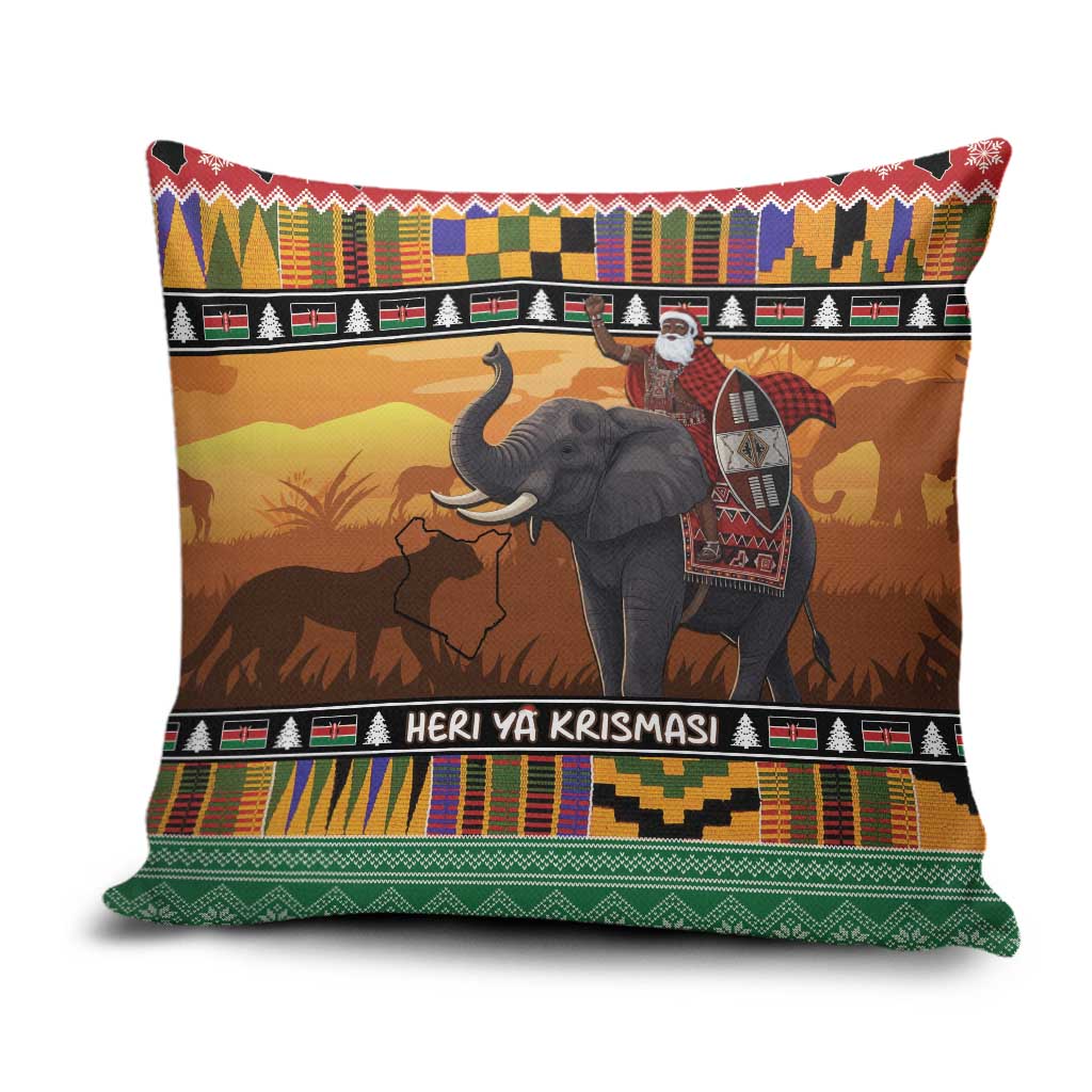 Kenya Safari Christmas Pillow Cover Black Santa Riding Elephant - Heri ya Krismasi