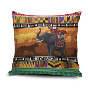 Kenya Safari Christmas Pillow Cover Black Santa Riding Elephant - Heri ya Krismasi