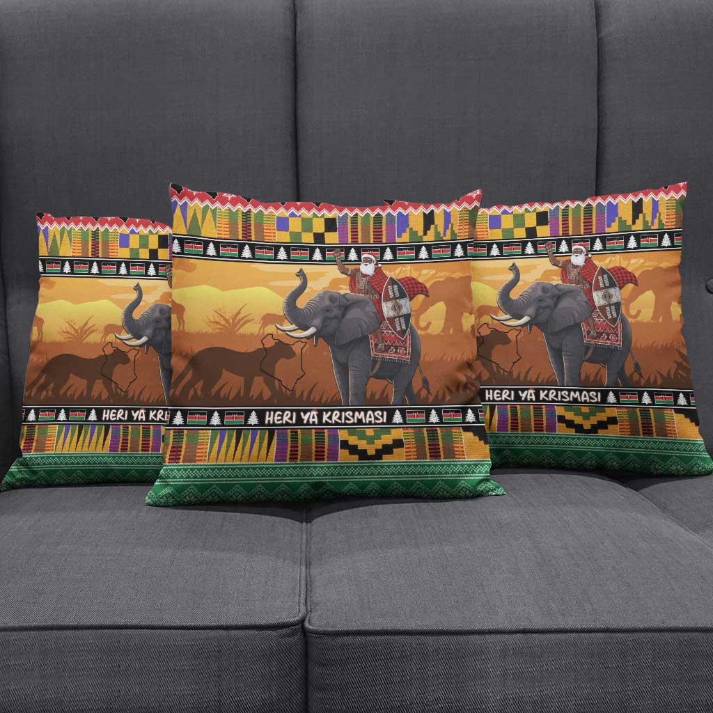 Kenya Safari Christmas Pillow Cover Black Santa Riding Elephant - Heri ya Krismasi