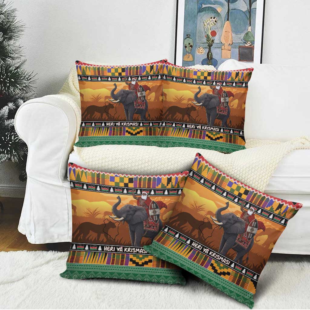 Kenya Safari Christmas Pillow Cover Black Santa Riding Elephant - Heri ya Krismasi