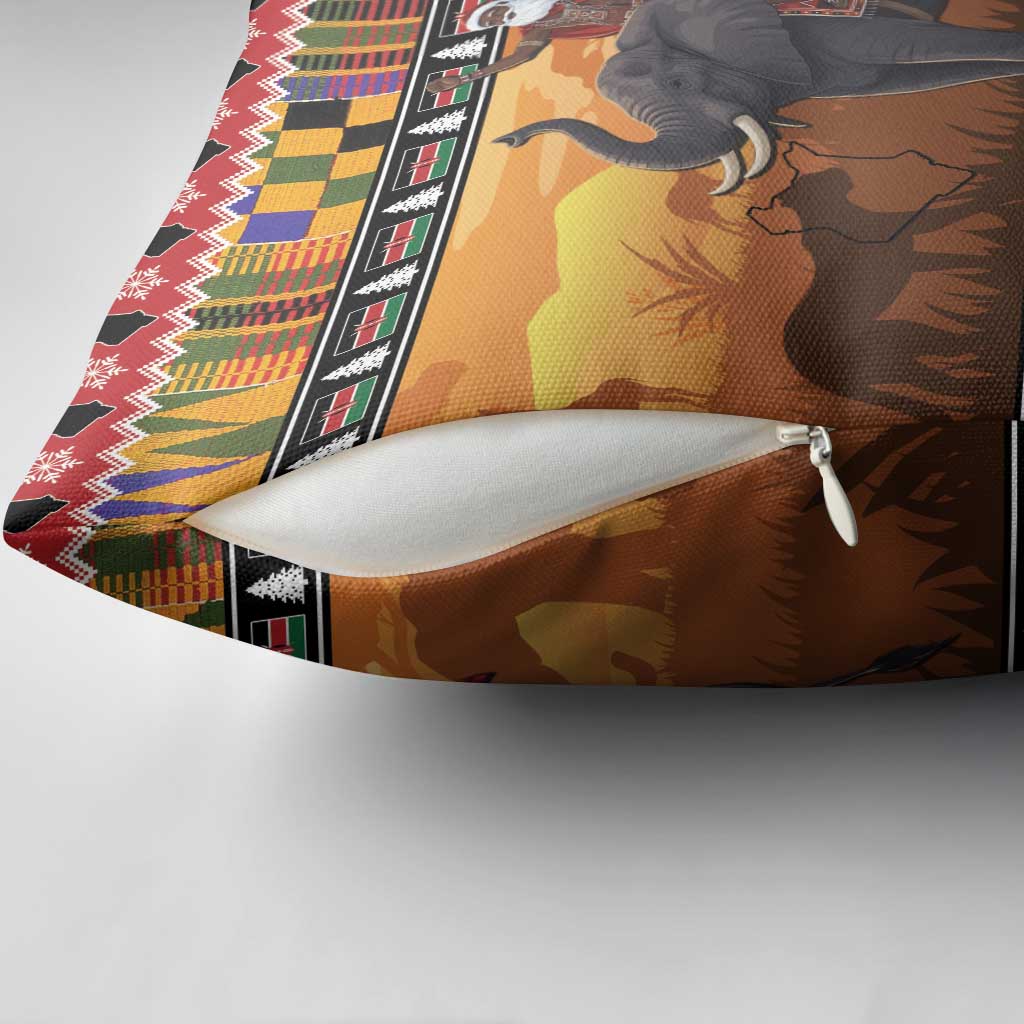 Kenya Safari Christmas Pillow Cover Black Santa Riding Elephant - Heri ya Krismasi