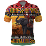 Afro Christmas in Kenya Safari Polo Shirt Black Santa Riding Elephant - African Pride