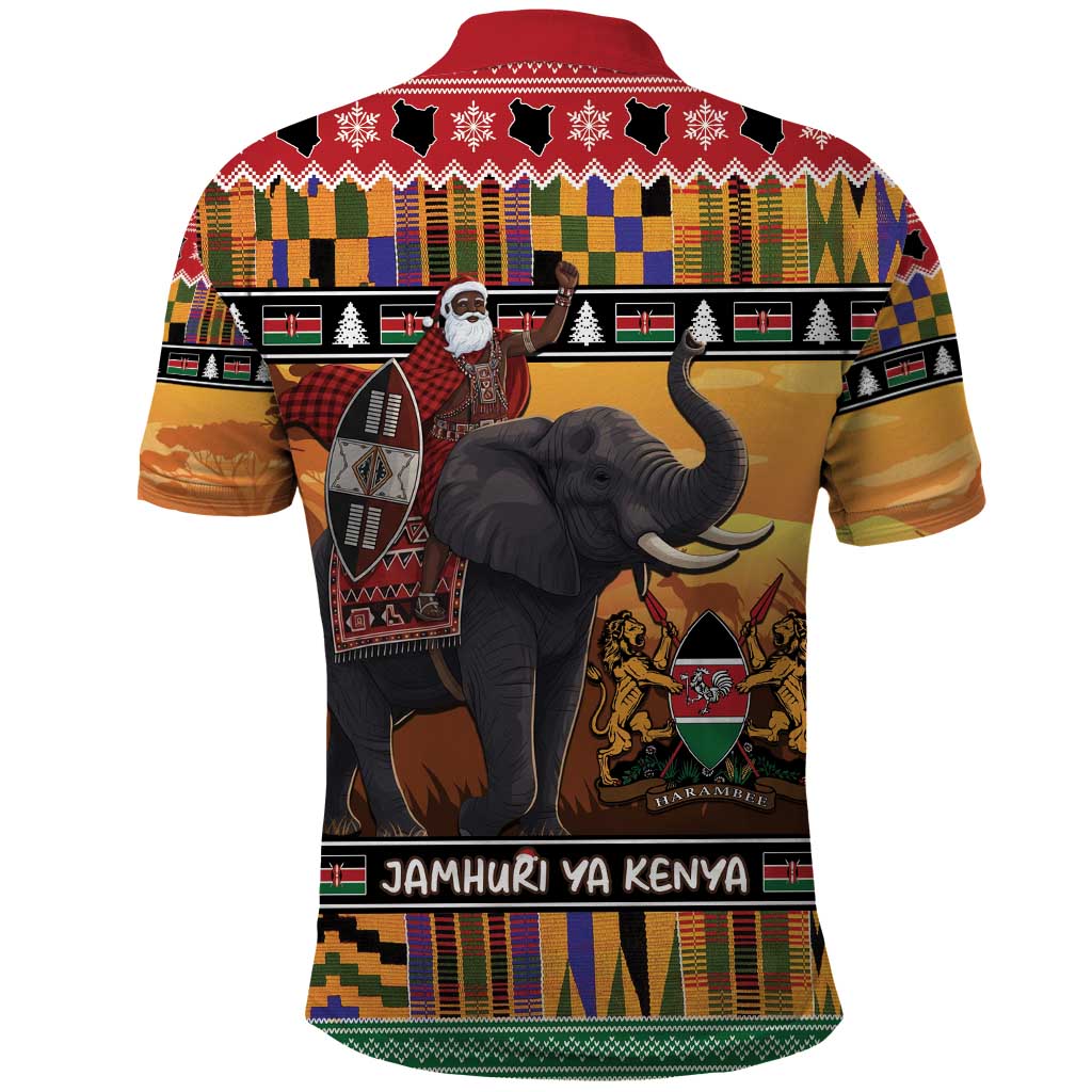 Afro Christmas in Kenya Safari Polo Shirt Black Santa Riding Elephant - African Pride