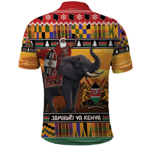Afro Christmas in Kenya Safari Polo Shirt Black Santa Riding Elephant - African Pride