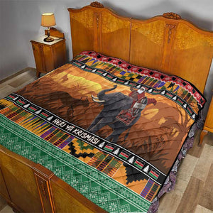 Afro Christmas in Kenya Safari Quilt Black Santa Riding Elephant - African Pride