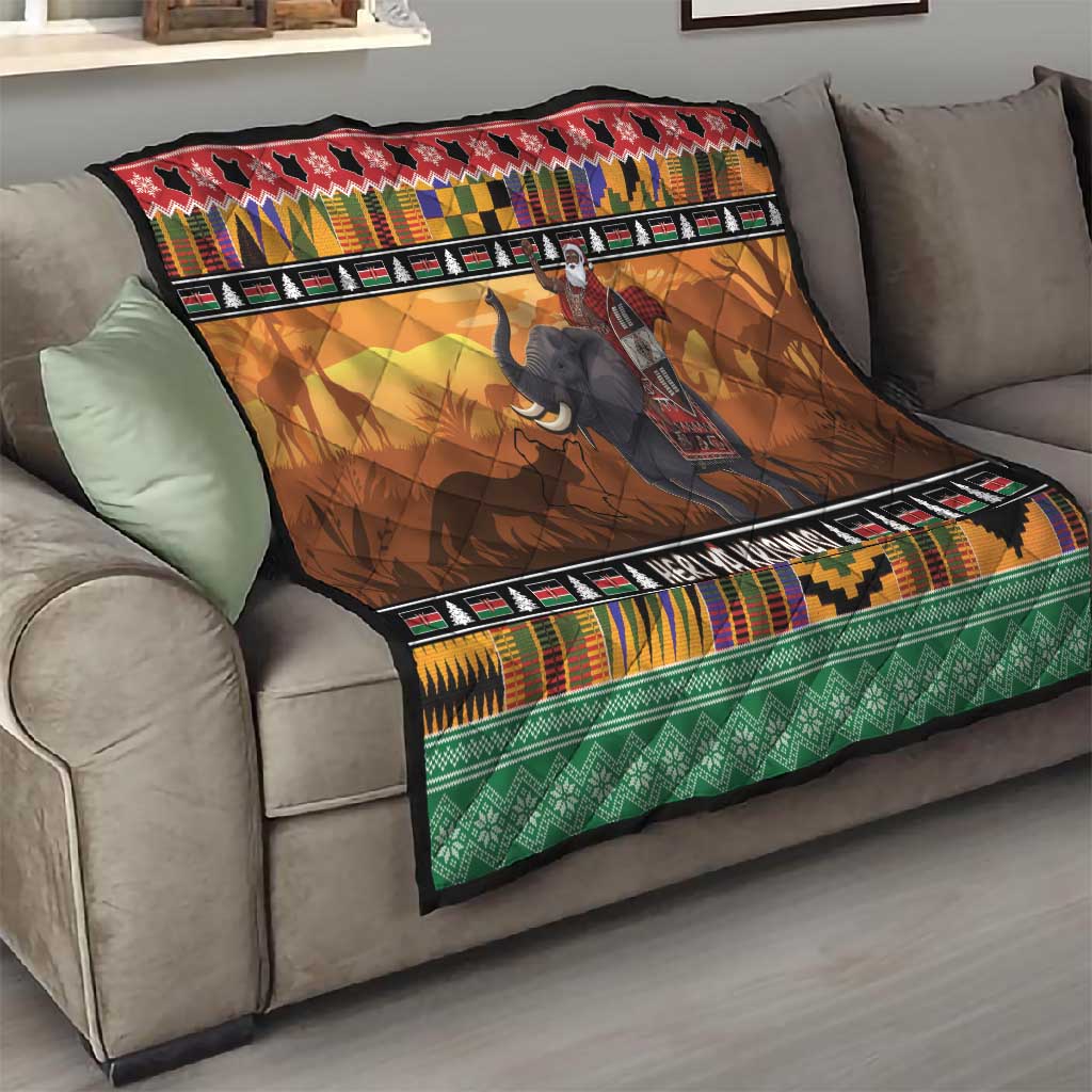 Afro Christmas in Kenya Safari Quilt Black Santa Riding Elephant - African Pride