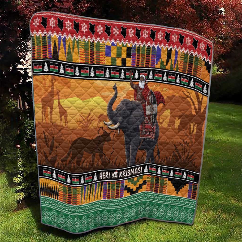 Afro Christmas in Kenya Safari Quilt Black Santa Riding Elephant - African Pride
