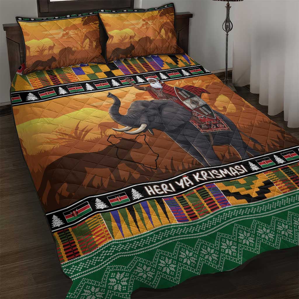 Afro Christmas in Kenya Safari Quilt Bed Set Black Santa Riding Elephant - African Pride