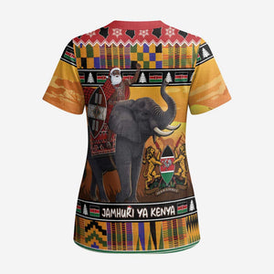 Kenya Safari Christmas Scrub Top Black Santa Riding Elephant - Heri ya Krismasi - African Pride