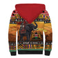 Afro Christmas in Kenya Safari Sherpa Hoodie Black Santa Riding Elephant - African Pride