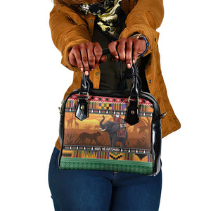 Afro Christmas in Kenya Safari Shoulder Handbag Black Santa Riding Elephant - African Pride