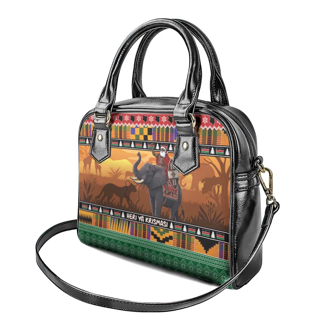 Afro Christmas in Kenya Safari Shoulder Handbag Black Santa Riding Elephant - African Pride