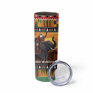 Afro Christmas in Kenya Safari Skinny Tumbler Black Santa Riding Elephant - African Pride