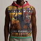 Afro Christmas in Kenya Safari Sleeveless Hoodie Black Santa Riding Elephant - African Pride