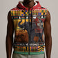 Afro Christmas in Kenya Safari Sleeveless Zip Hoodie Black Santa Riding Elephant - African Pride