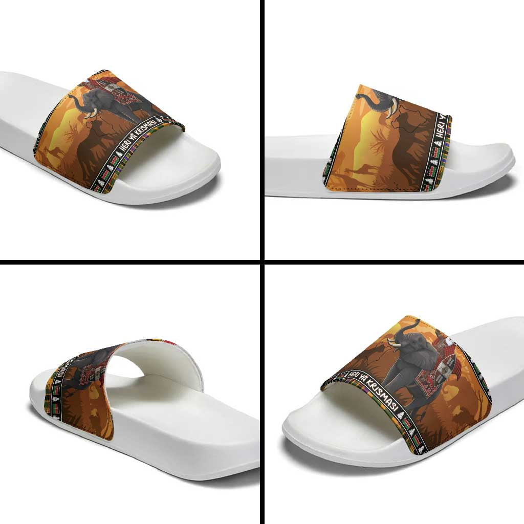 Kenya Safari Christmas Slide Sandals Black Santa Riding Elephant - Heri ya Krismasi