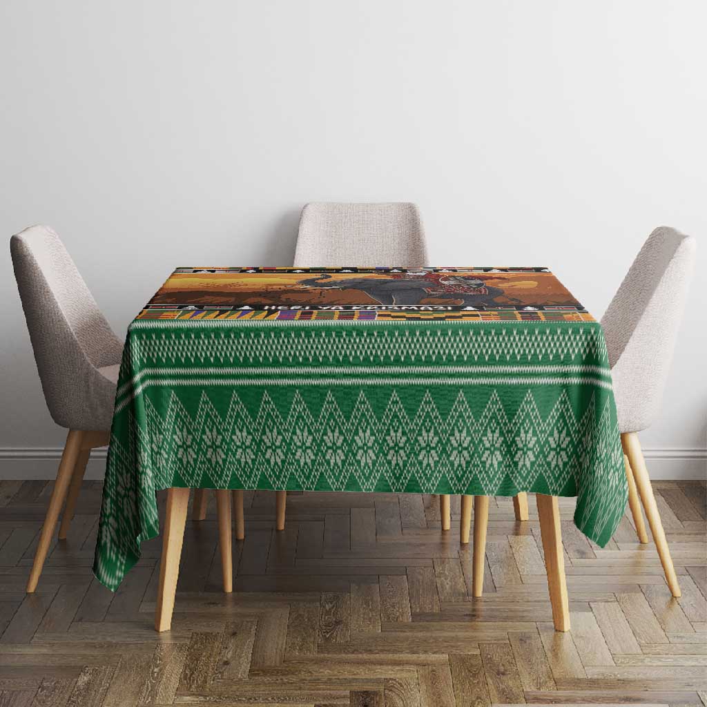 Afro Christmas in Kenya Safari Tablecloth Black Santa Riding Elephant - African Pride