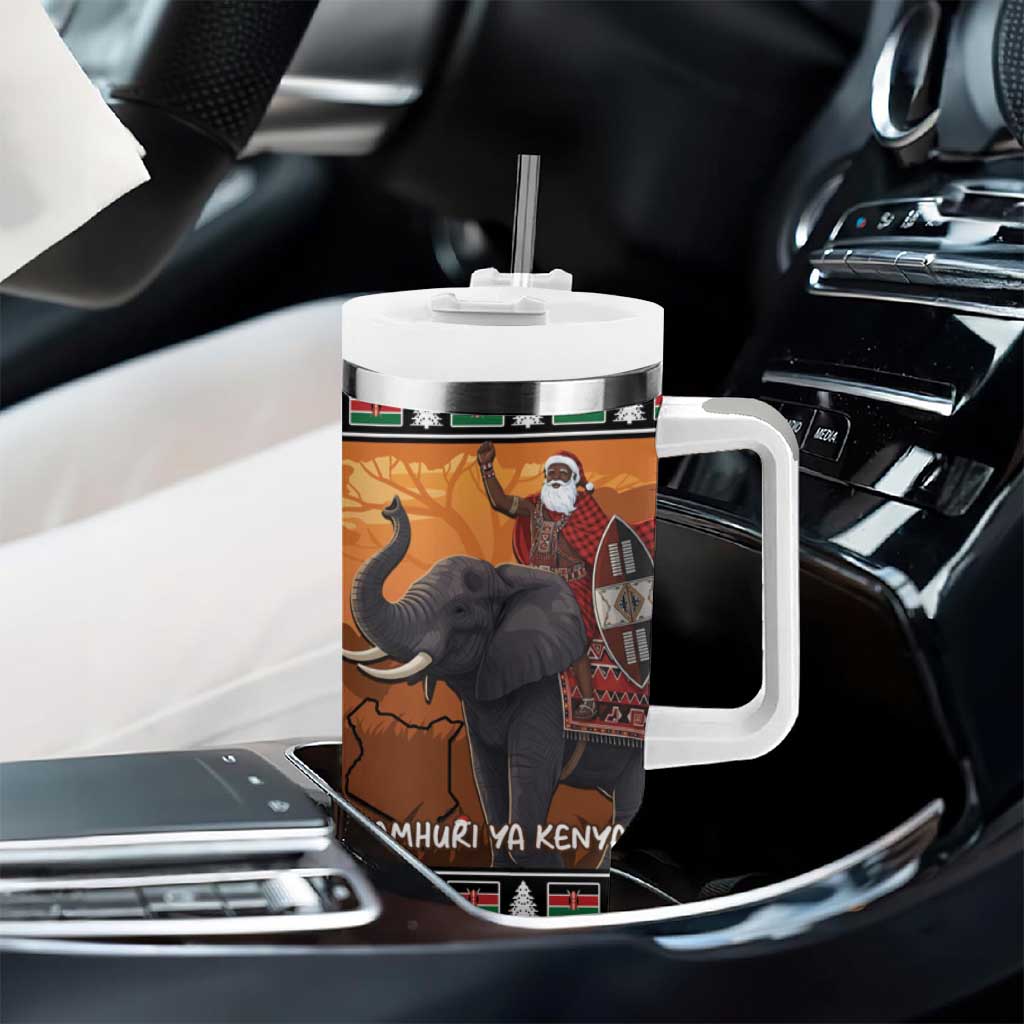 Afro Christmas in Kenya Safari Tumbler With Handle Black Santa Riding Elephant - African Pride
