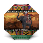 Kenya Safari Christmas Umbrella Black Santa Riding Elephant - Heri ya Krismasi