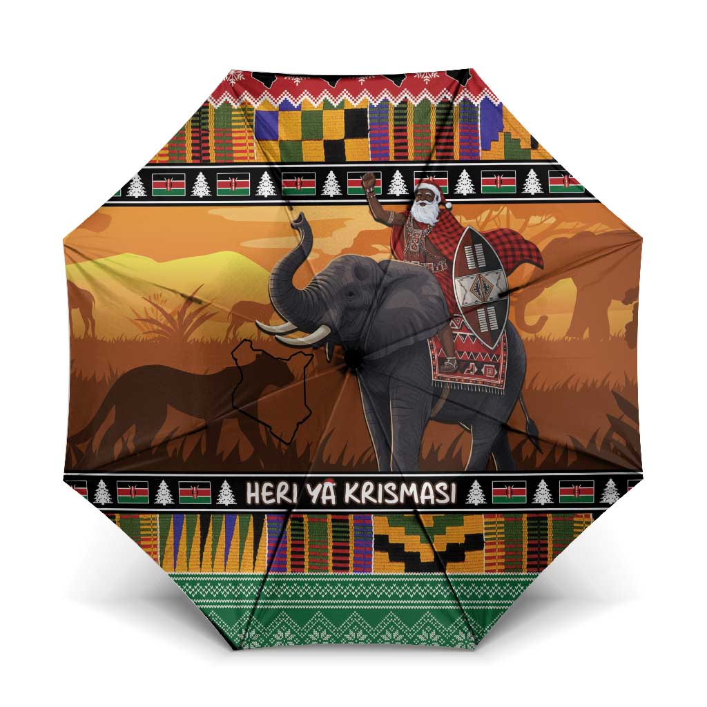 Kenya Safari Christmas Umbrella Black Santa Riding Elephant - Heri ya Krismasi