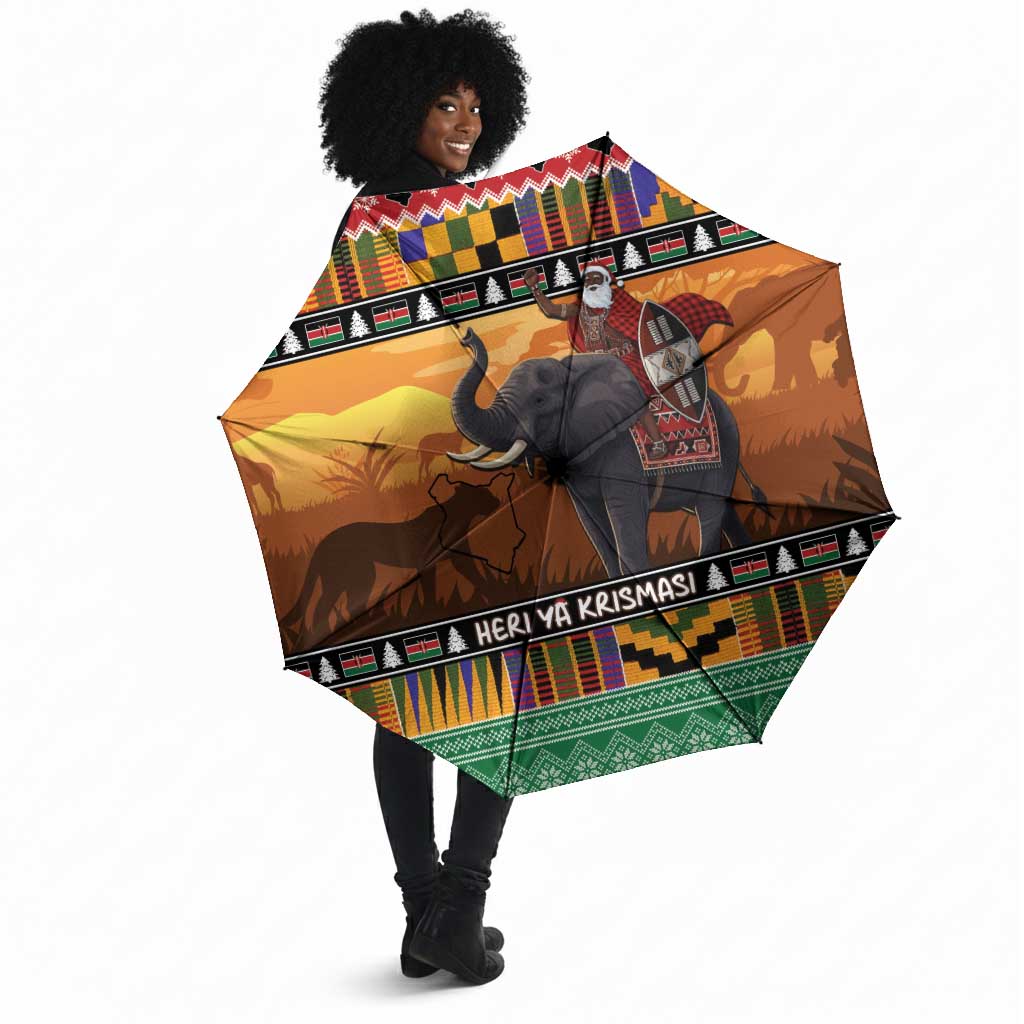 Kenya Safari Christmas Umbrella Black Santa Riding Elephant - Heri ya Krismasi