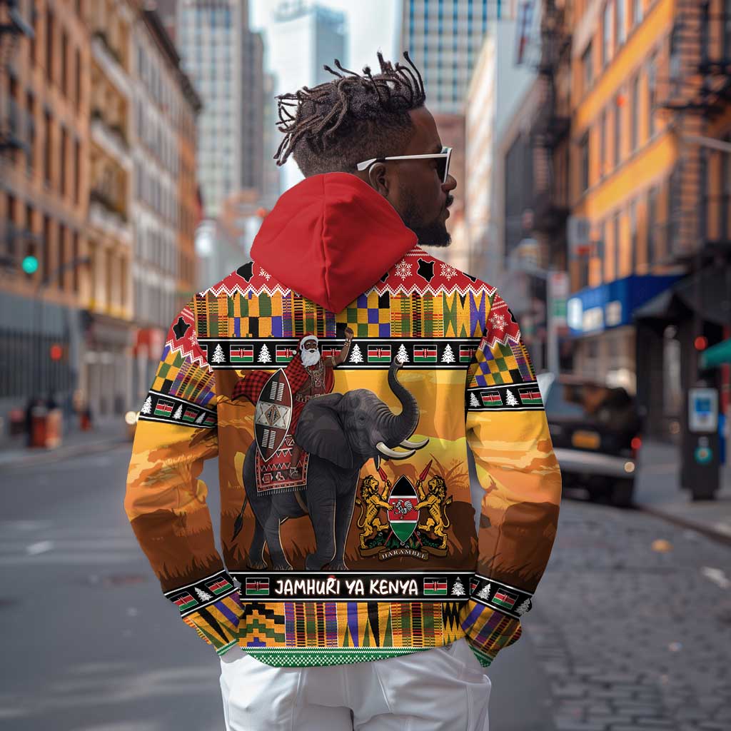 Afro Christmas in Kenya Safari Zip Hoodie Black Santa Riding Elephant - African Pride
