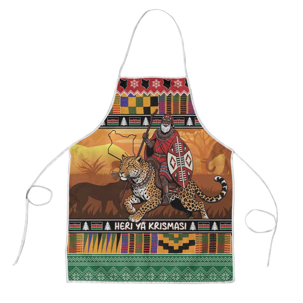 Kenya Safari Christmas Apron Black Santa Riding Leopards - Heri ya Krismasi