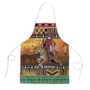 Kenya Safari Christmas Apron Black Santa Riding Leopards - Heri ya Krismasi