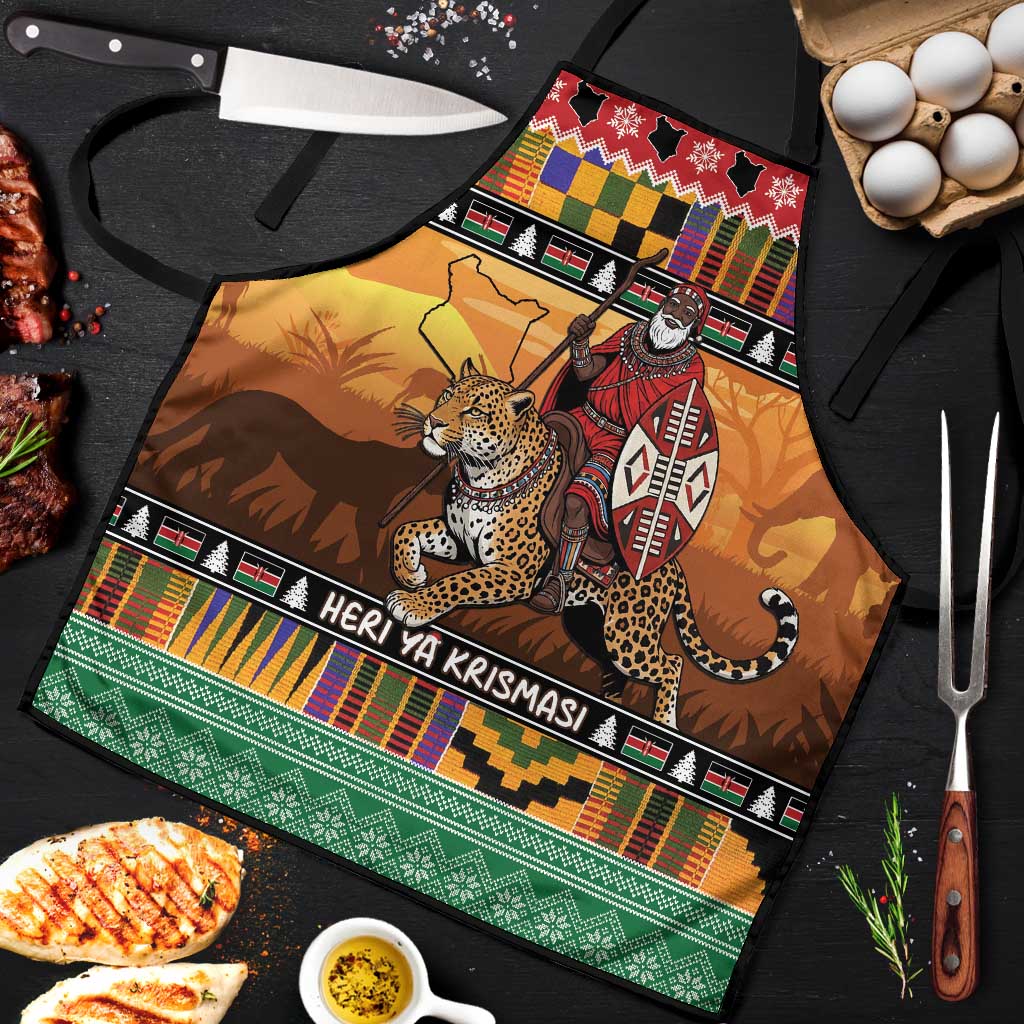 Kenya Safari Christmas Apron Black Santa Riding Leopards - Heri ya Krismasi