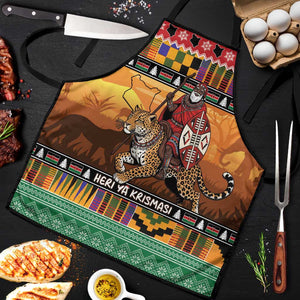 Kenya Safari Christmas Apron Black Santa Riding Leopards - Heri ya Krismasi
