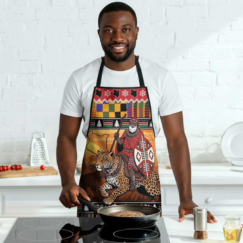 Kenya Safari Christmas Apron Black Santa Riding Leopards - Heri ya Krismasi