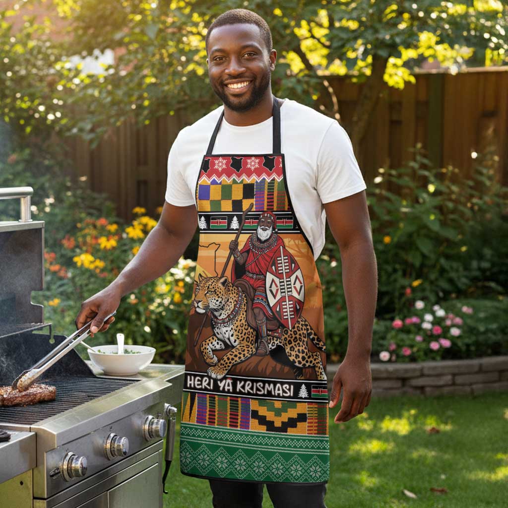 Kenya Safari Christmas Apron Black Santa Riding Leopards - Heri ya Krismasi