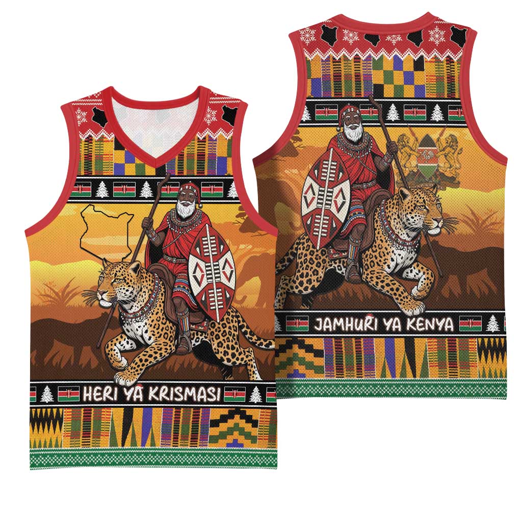 Afro Christmas in Kenya Safari Basketball Jersey Black Santa Riding Leopards LT15