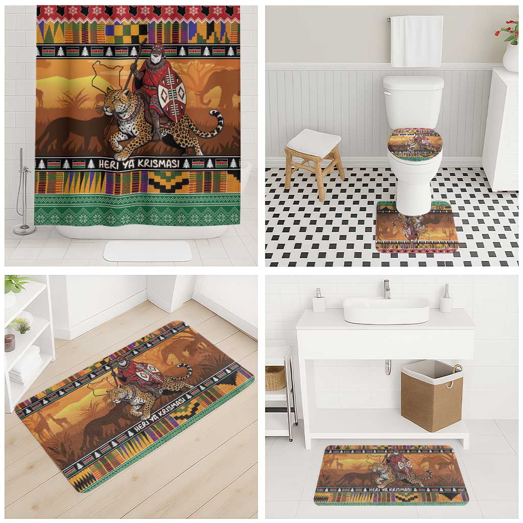 Kenya Safari Christmas Bathroom Set Black Santa Riding Leopards - Heri ya Krismasi