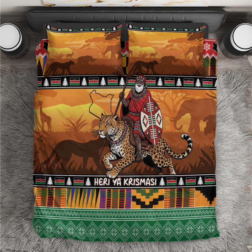 Afro Christmas in Kenya Safari Bedding Set Black Santa Riding Leopards - African Pride
