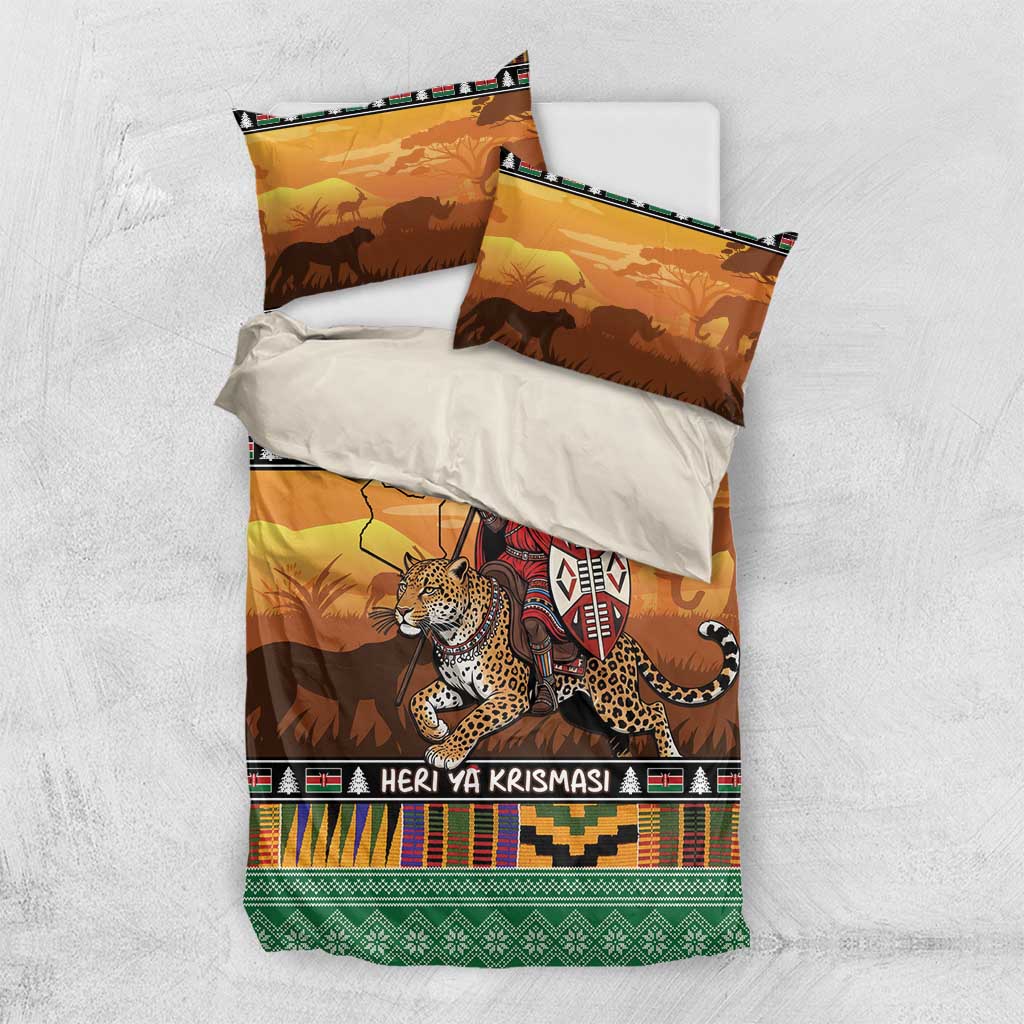 Afro Christmas in Kenya Safari Bedding Set Black Santa Riding Leopards - African Pride