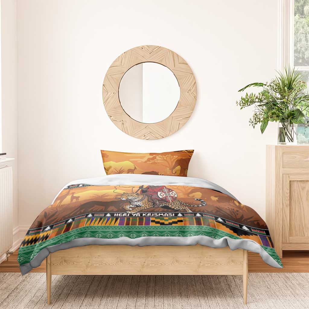 Afro Christmas in Kenya Safari Bedding Set Black Santa Riding Leopards - African Pride