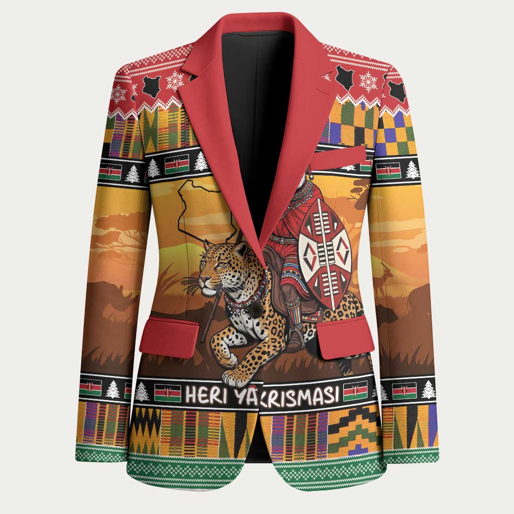 Kenya Safari Christmas Blazer Black Santa Riding Leopards - Heri ya Krismasi