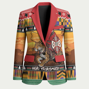 Kenya Safari Christmas Blazer Black Santa Riding Leopards - Heri ya Krismasi