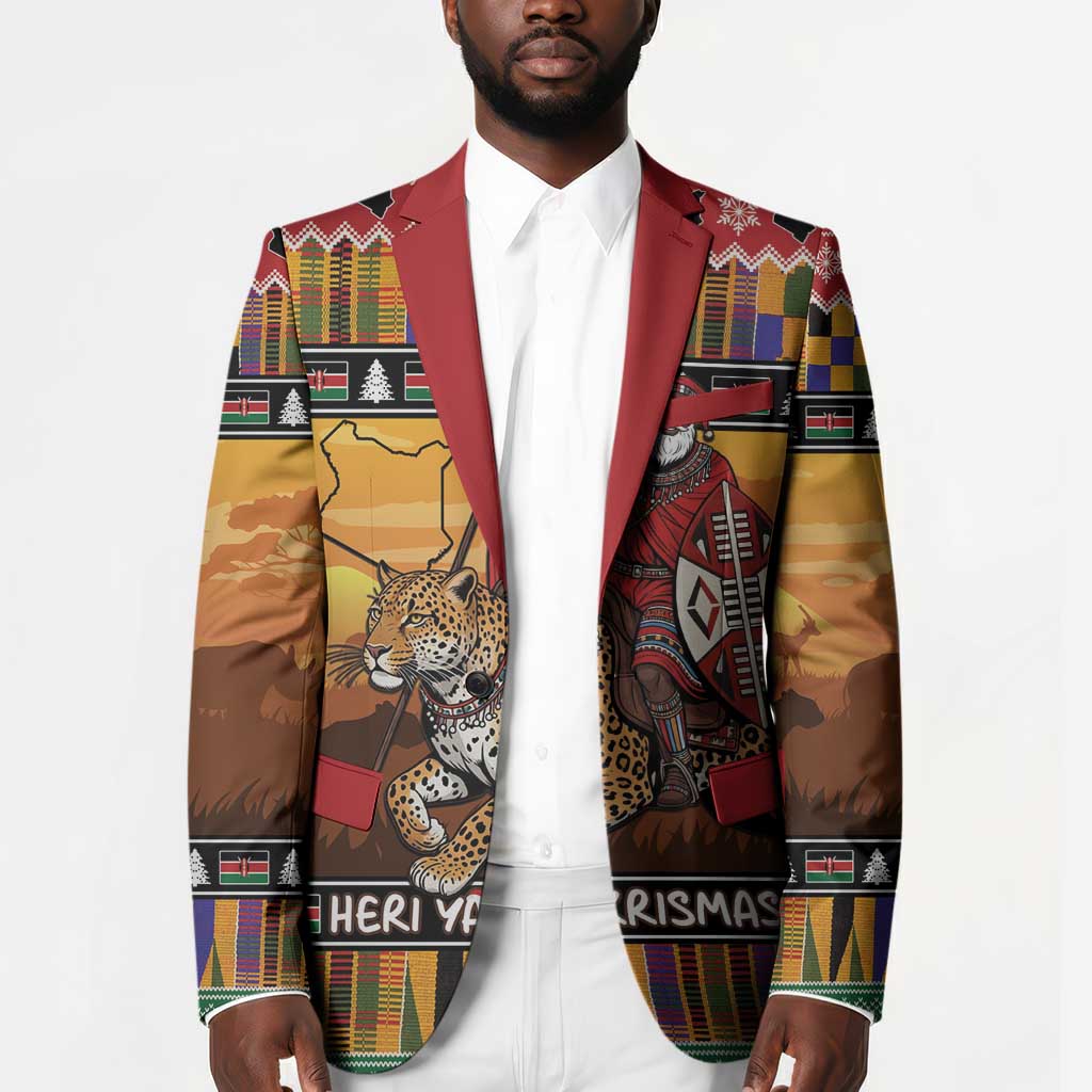 Kenya Safari Christmas Blazer Black Santa Riding Leopards - Heri ya Krismasi