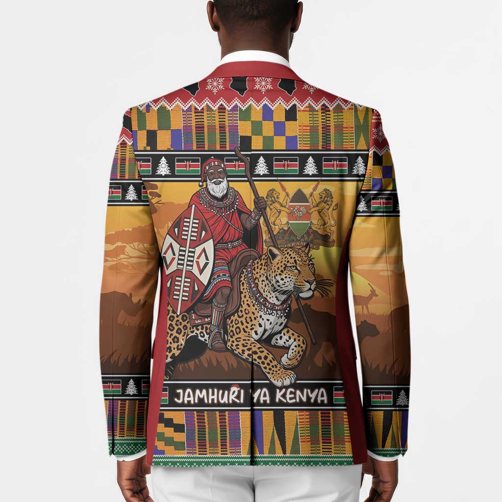 Kenya Safari Christmas Blazer Black Santa Riding Leopards - Heri ya Krismasi