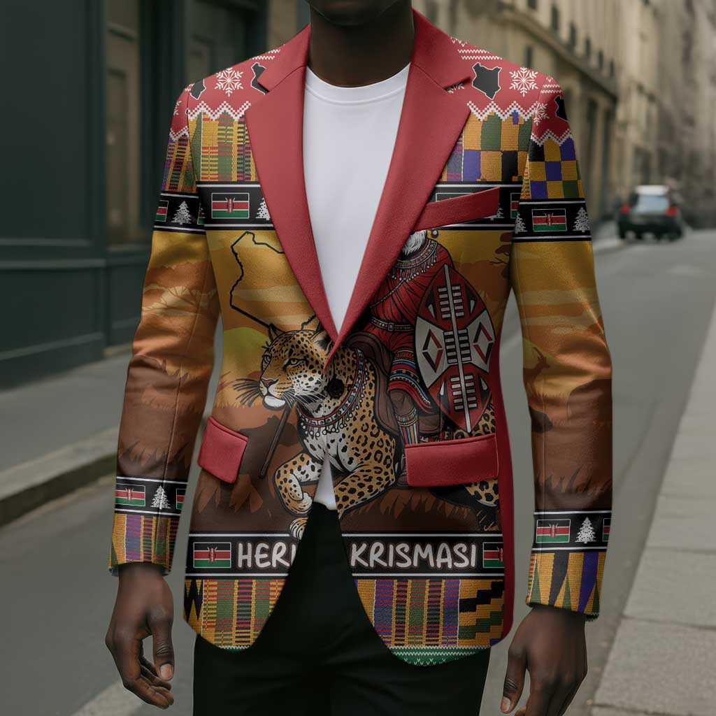 Kenya Safari Christmas Blazer Black Santa Riding Leopards - Heri ya Krismasi