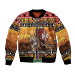 Afro Christmas in Kenya Safari Bomber Jacket Black Santa Riding Leopards - African Pride