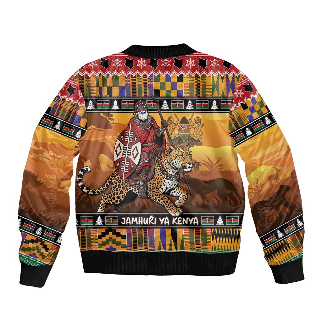 Afro Christmas in Kenya Safari Bomber Jacket Black Santa Riding Leopards - African Pride