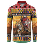 Kenya Safari Christmas Button Sweatshirt Black Santa Riding Leopards - Heri ya Krismasi