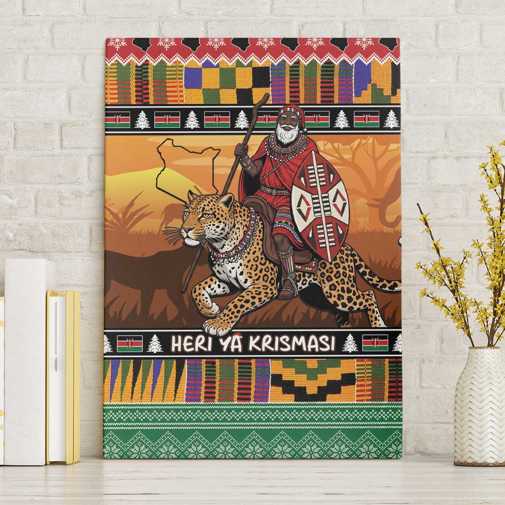 Afro Christmas in Kenya Safari Canvas Wall Art Black Santa Riding Leopards - African Pride
